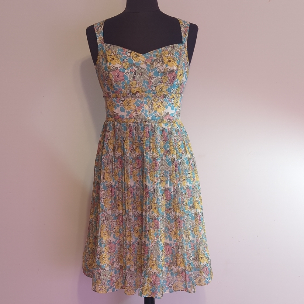 ANTONIO MELANI Yellow and Blue Floral Midi Dress